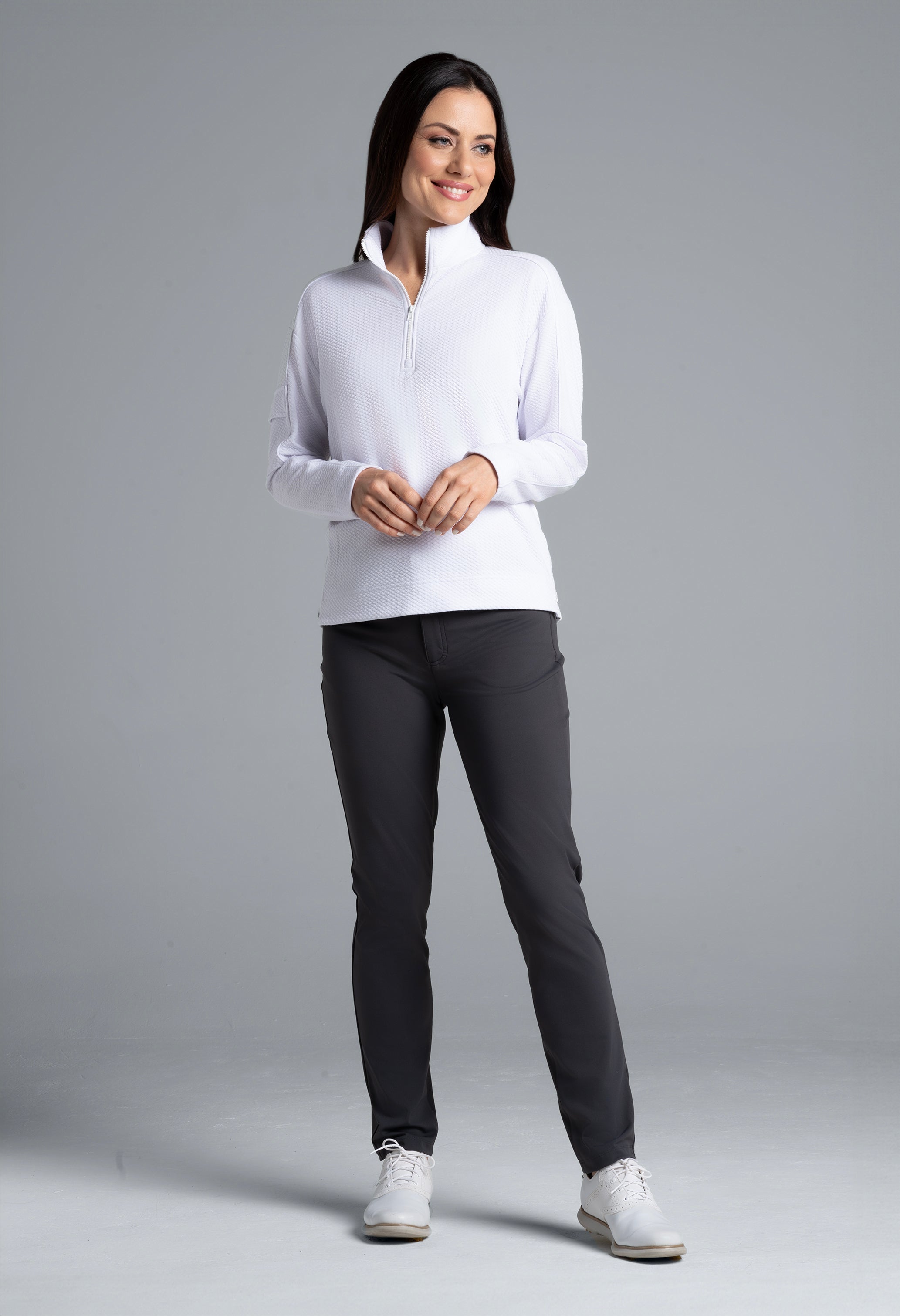 Solid Popcorn Stitch 1/4 Zip Pullover - 42000